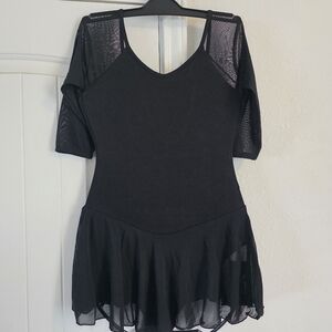 Daydance 3/4 Sleeve Black Leotards for Women, Skirted Ballet Dress